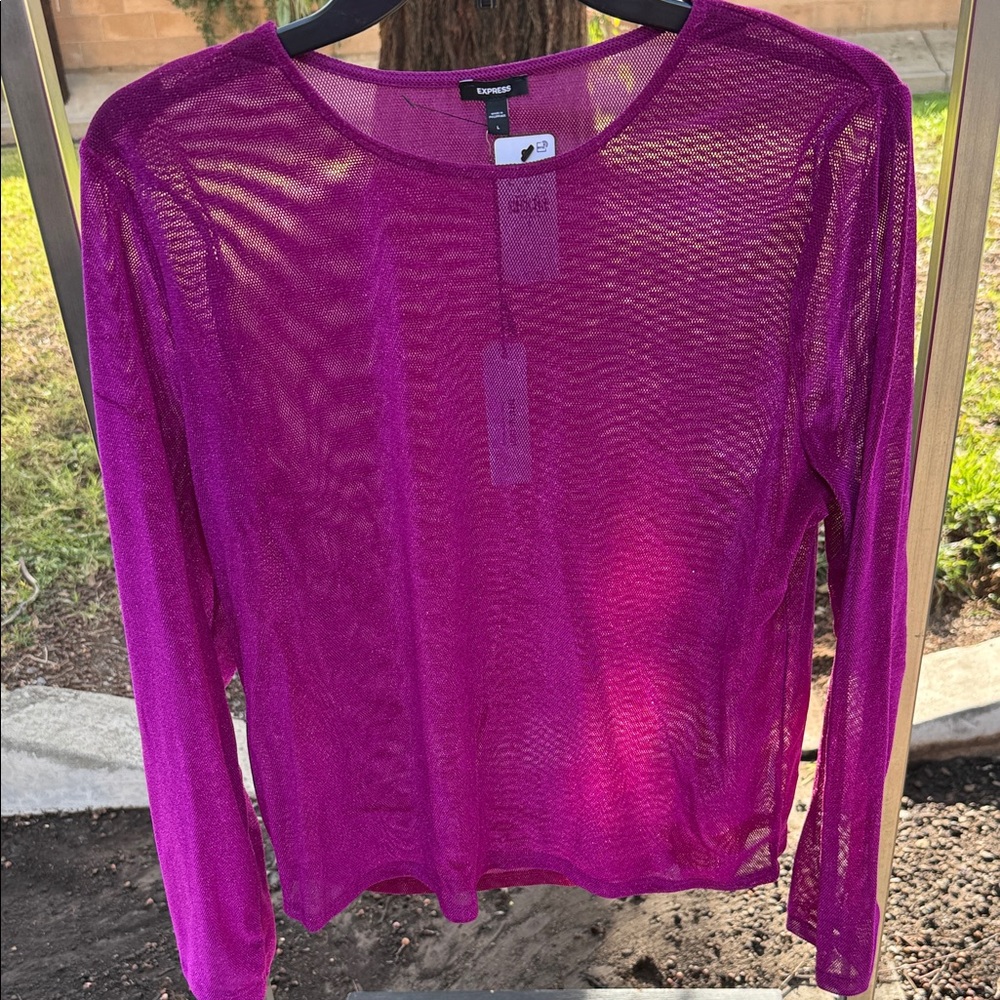 Express Vibrant Pink Sheer Blouse - Picture 5 of 5